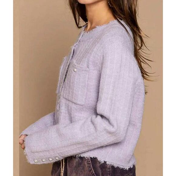 POL Wool Blend Luxe Cardigan Sweater Powder Lavender Purple Womens Large New - Picture 2 of 14